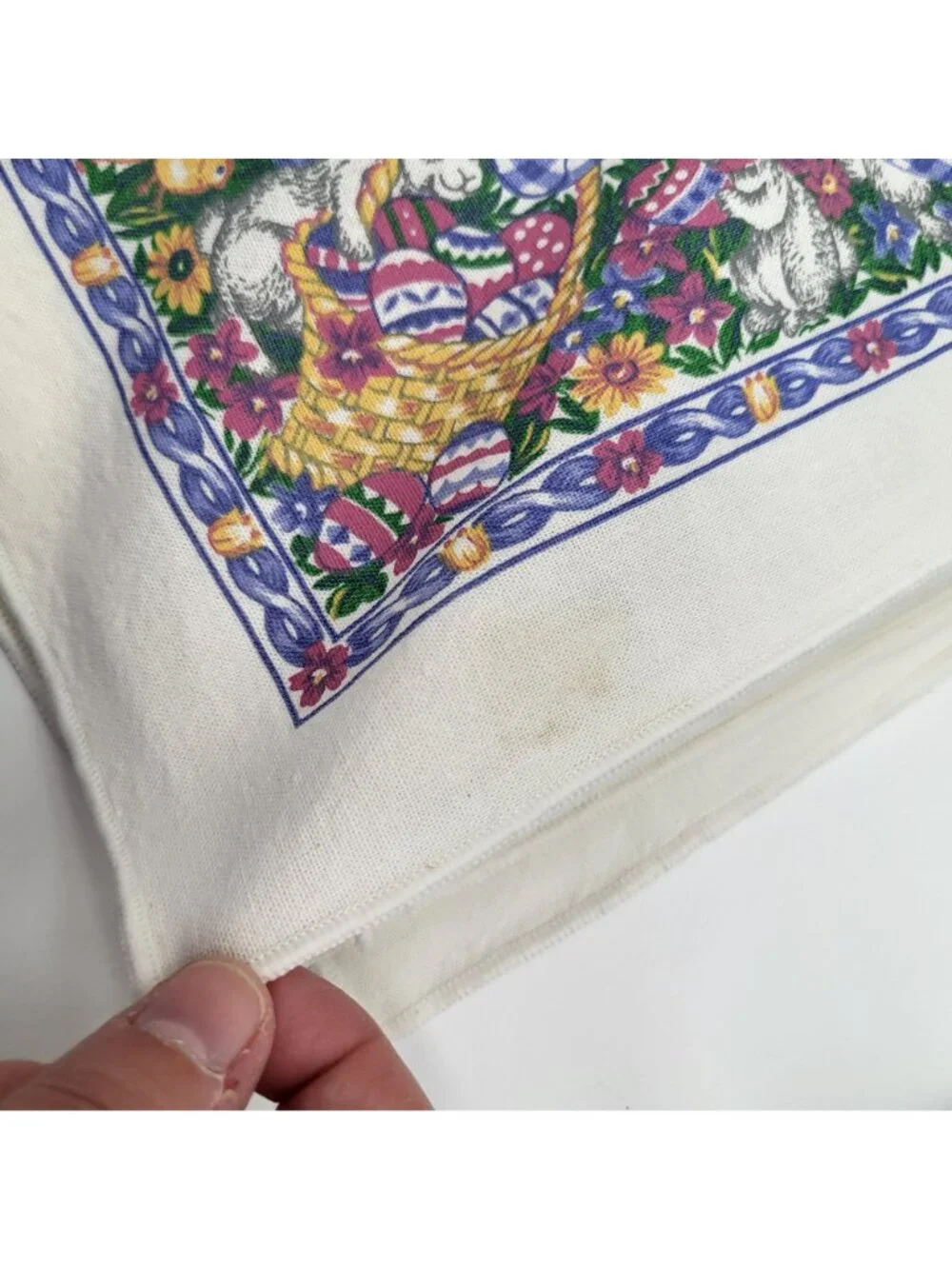 VTG 90s Easter Linens Napkins Set of 8 Picnic Country Spring Bunny Eggs Floral